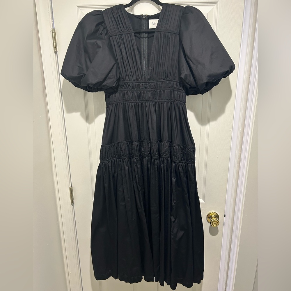 Aje Black Fallingwater Ruched Midi Dress